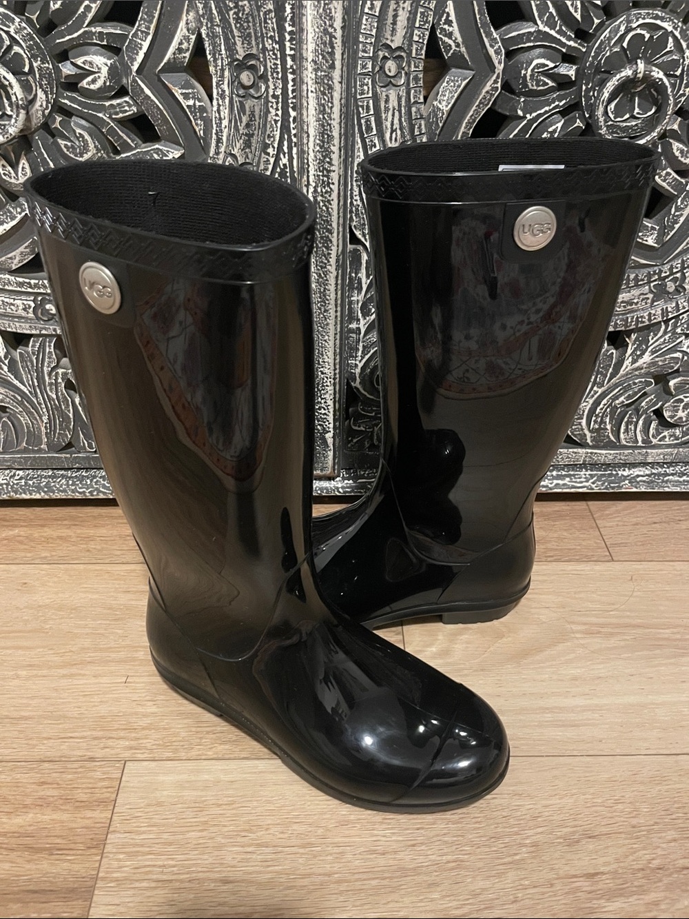 UGG Women's Black Gloss Tall Rain Boots